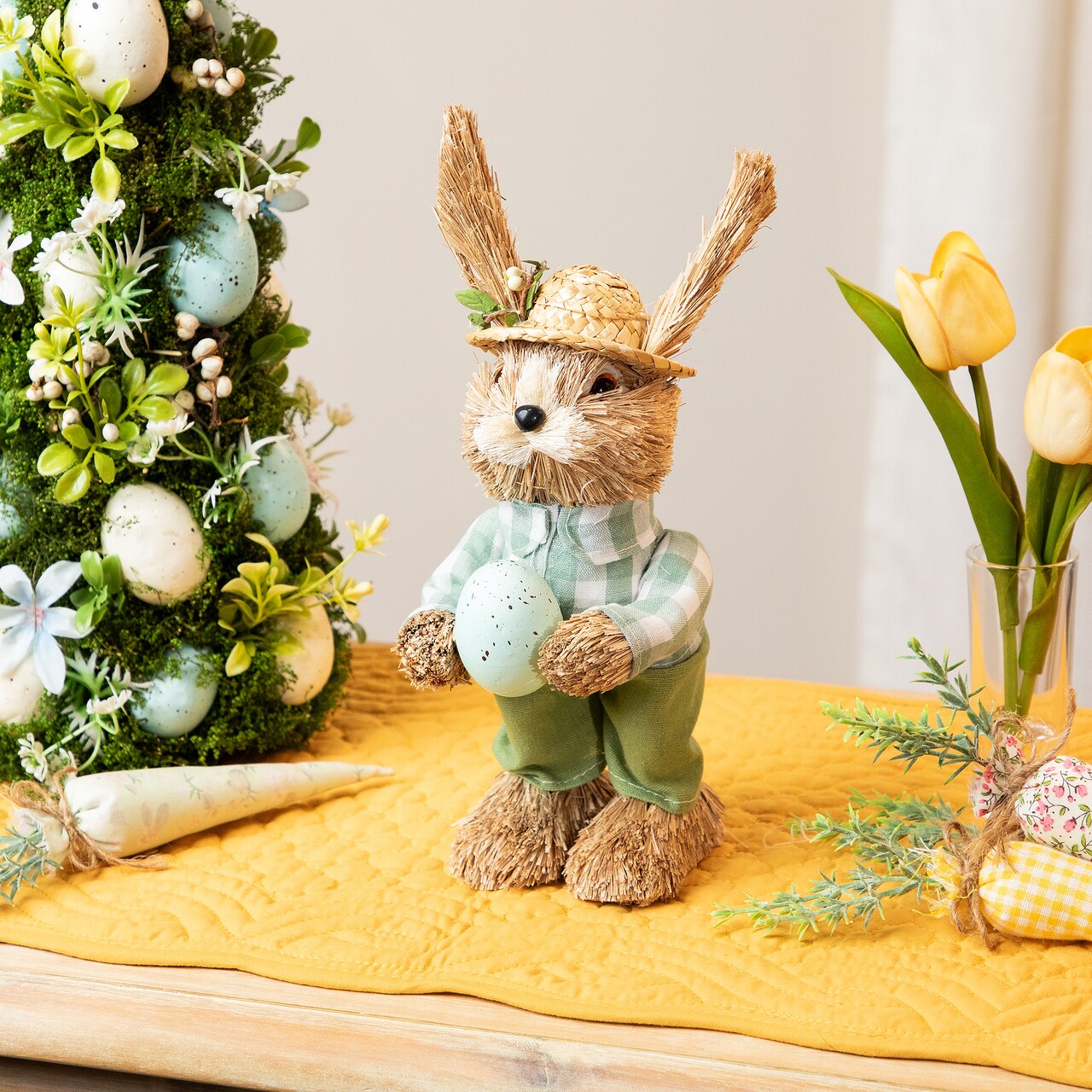 Northlight Spring Sisal Easter Bunny Rabbit Decoration with Robin's Egg - 10"